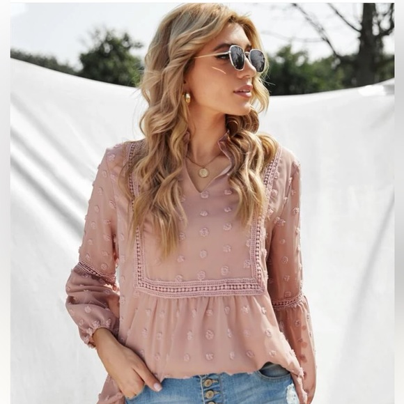 SHEIN Tops - Blush pink pompom long sleeve blouse